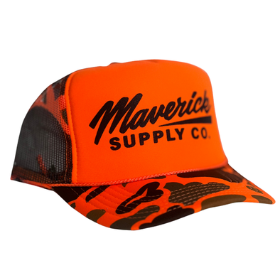 Black on Orange Camo Trucker Hat