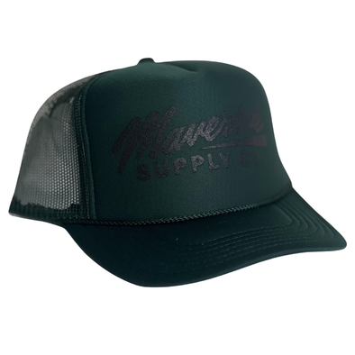Black on Forest Green Trucker Hat