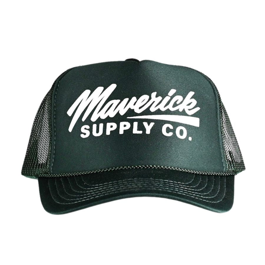 White on Forest Green Trucker Hat - Maverick Tattoo Mercantile